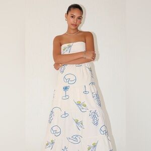 Strapless White and Blue Dress